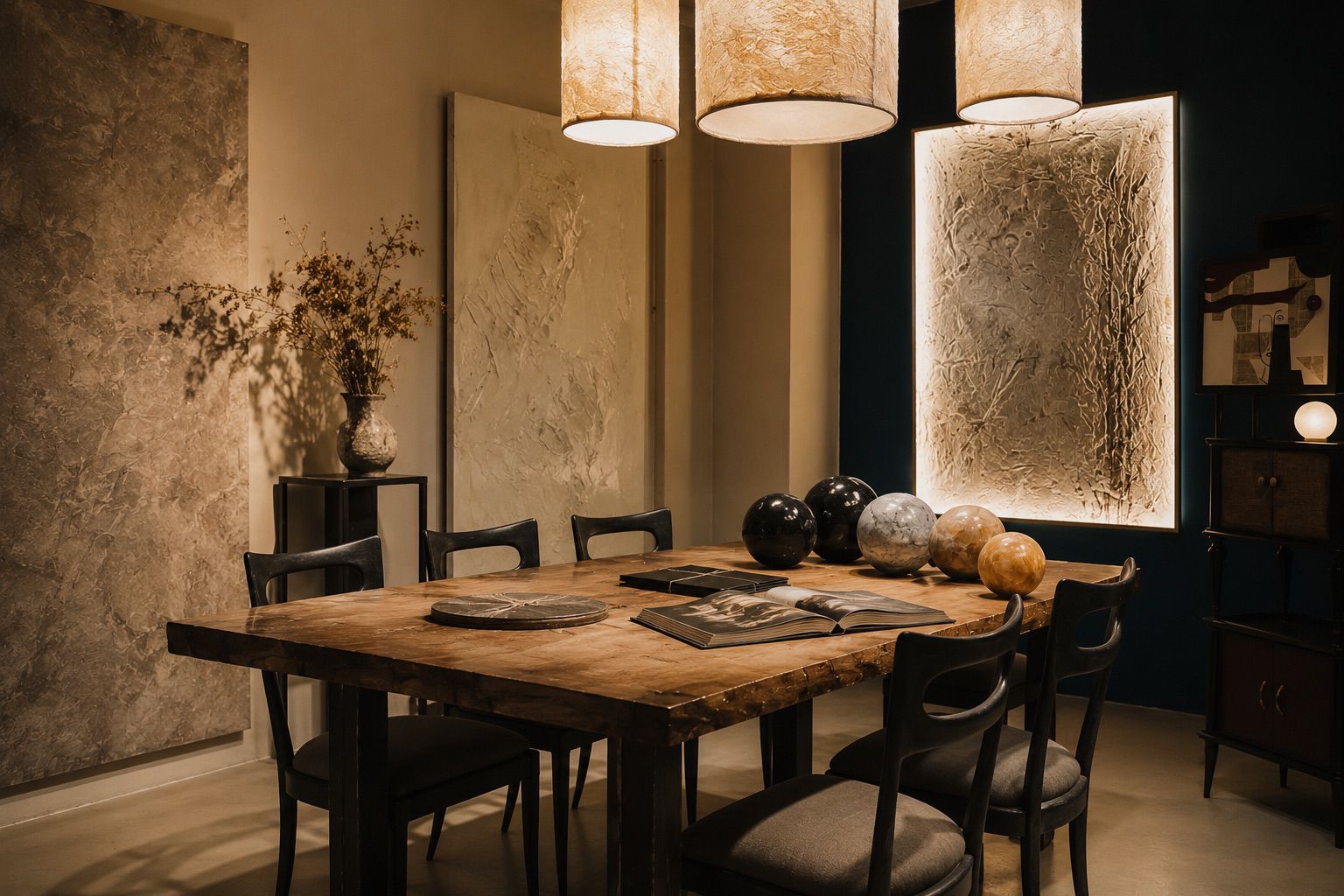 Spazio creativo di Atelier Materika dedicato alla ricerca tra materia, luce e progetto